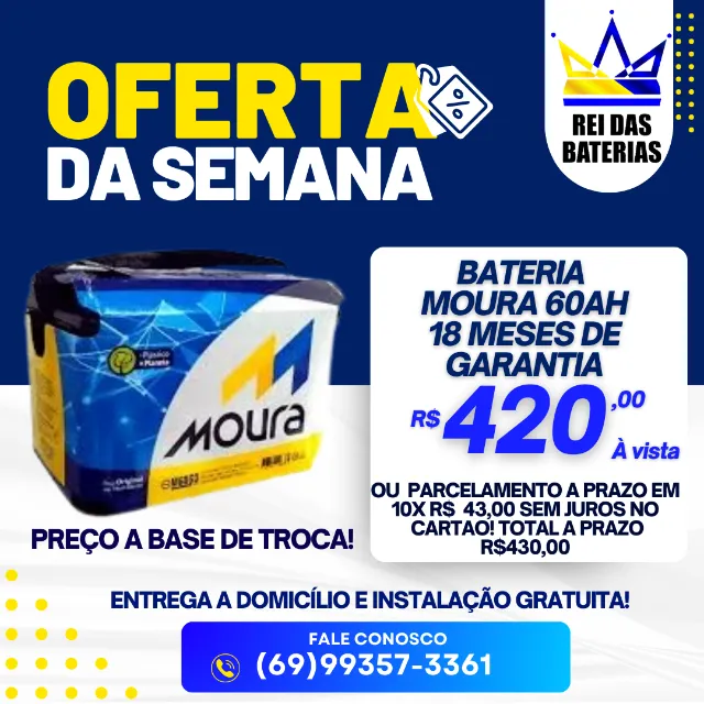 Bateria Moura 60ah amperes 18 meses de Garantia! Ligue: * msg WhatsApp
