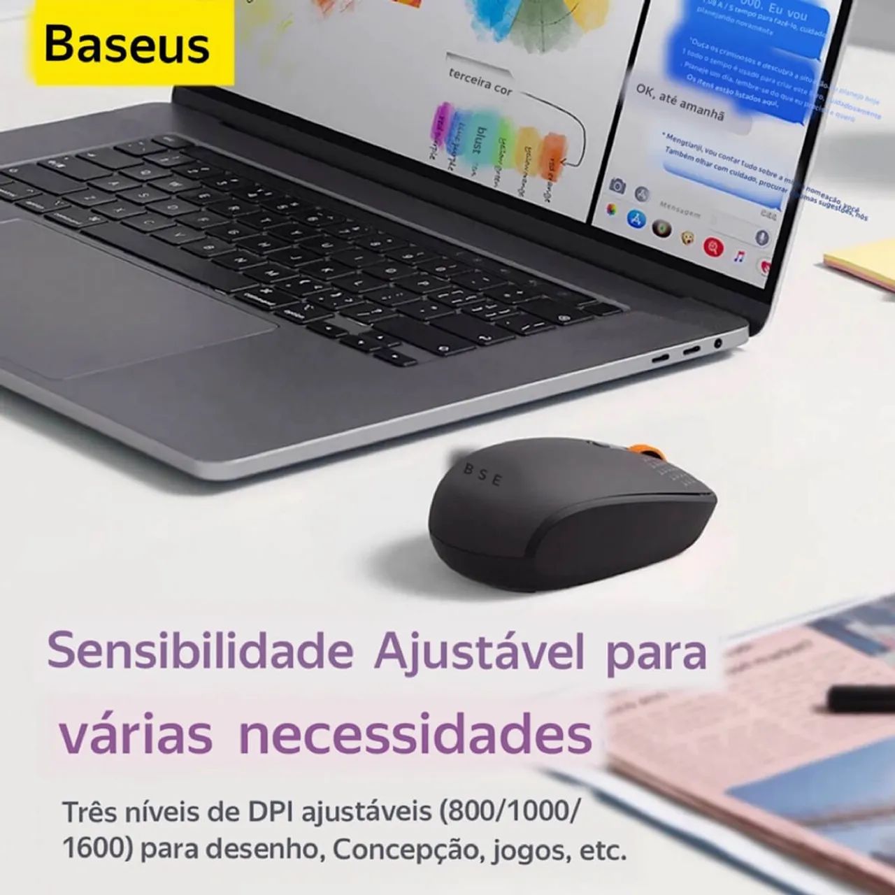 Mouse Baseus Para MacBook Bluetooth Sem fio/wireless IPad Notebook Windows - Foto 5