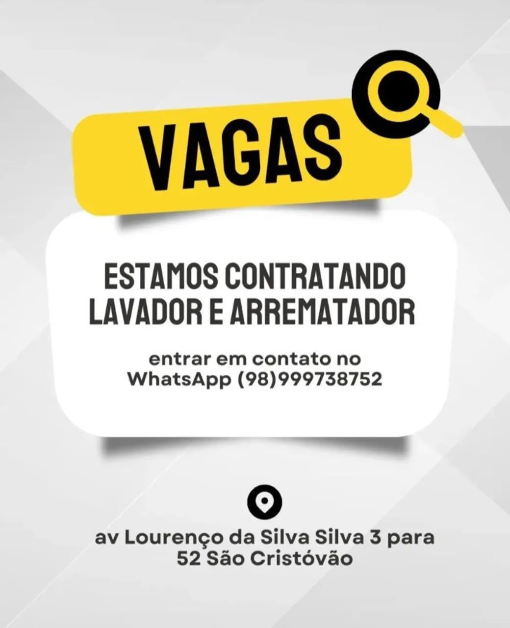 Vaga de emprego para lavar jato 