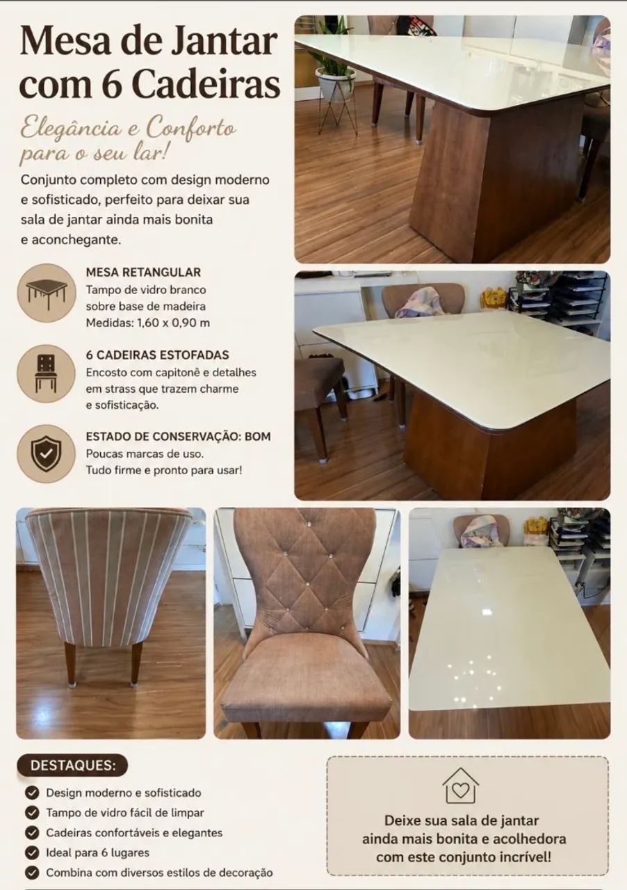 Mesa de Jantar com 6 Cadeiras - Excelente Estado!