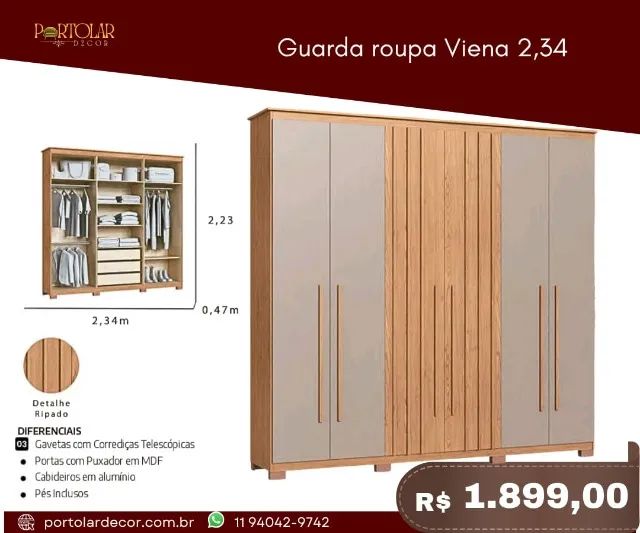 Guarda Roupa Viena 2,34 a pronta entrega 