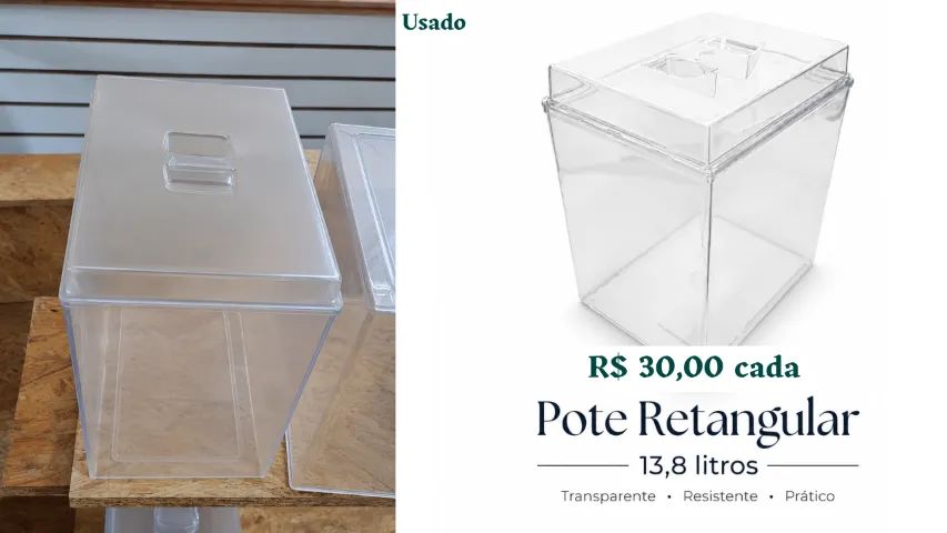 Pote Acrílico Retangular 13,8L Grande Para lojas (usado) - Foto 2