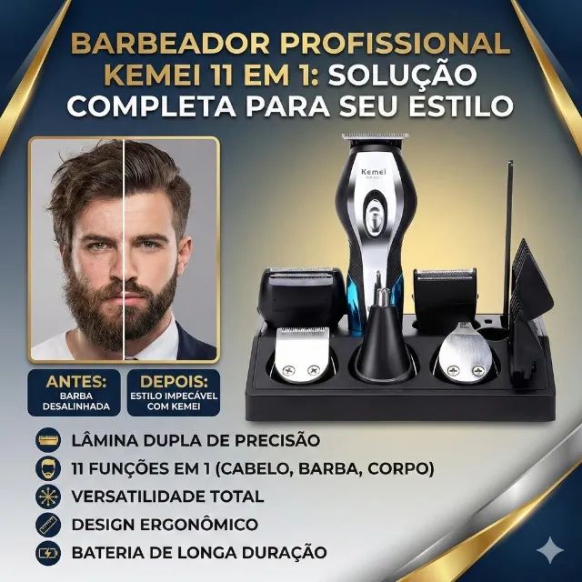 Barbeador 11 em 1 Kemei Lâmina Dupla Profissional KM-5031 - Foto 4