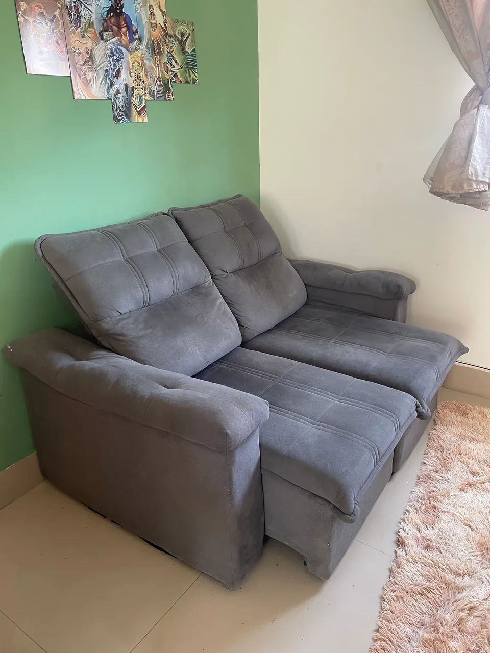 2-Seat Retractable and Reclining Sofa - Gray Suede495438639756093441