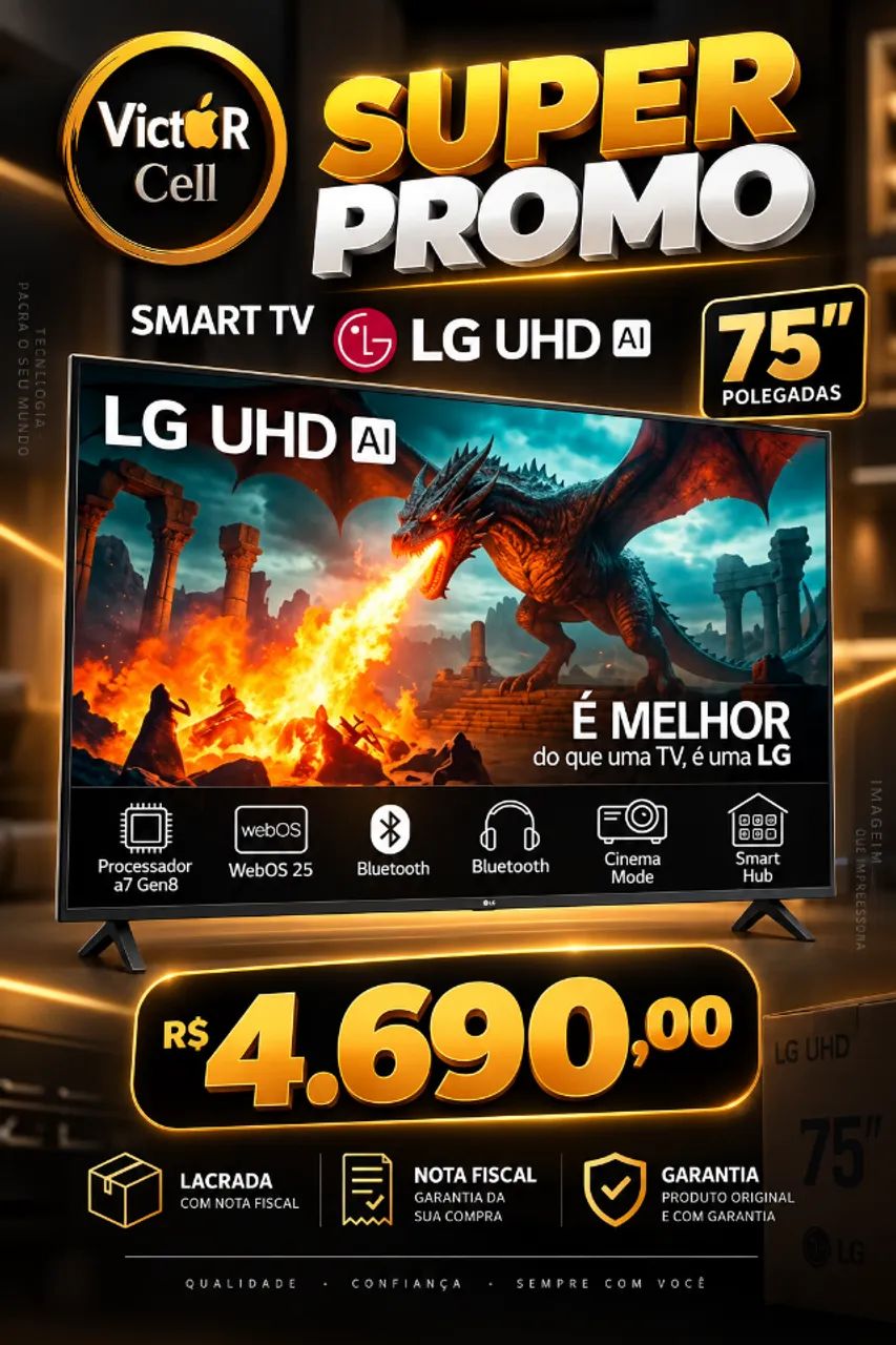 Smart TV LG 75 Polegadas | UHD | Lacrada | Nota Fiscal 