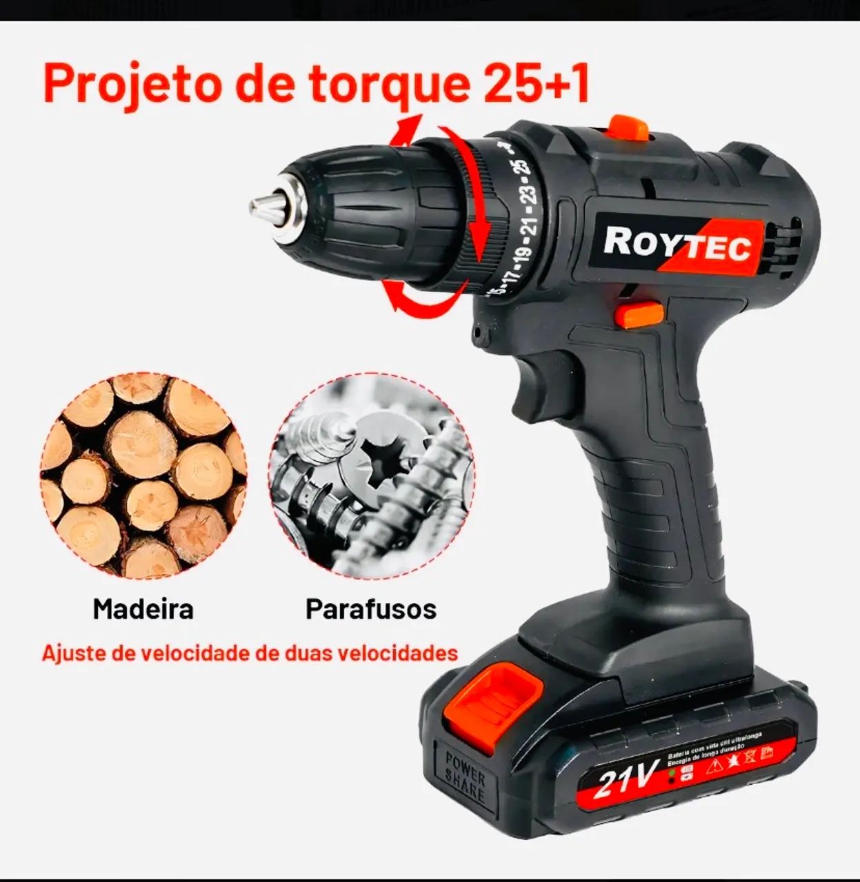 Furadeira parafusadeira inpacto ROYTEC 21V - Foto 4