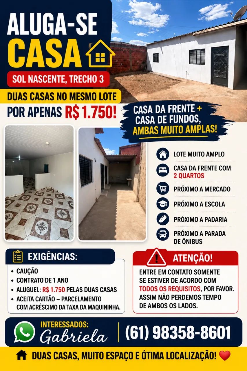 Aluga-se casa com barraco sol nascente 