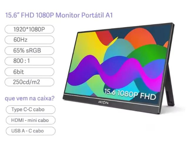 Monitor Portátil ARZOPA de 15,6 polegadas 1080P FHD - Foto 4