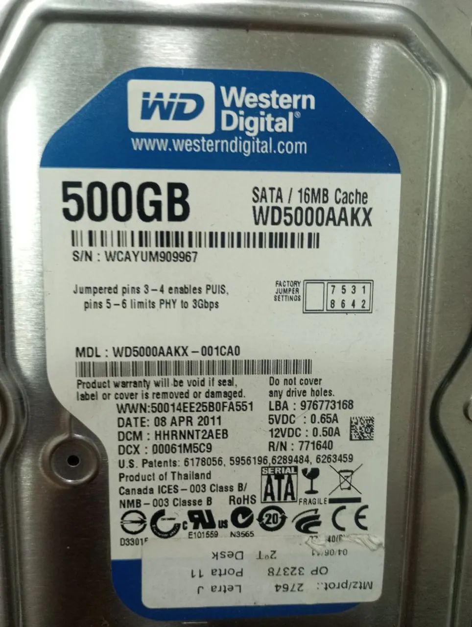 HD WD 500GB PARA COMPUTADORES E DVRS FUNCIONANDO 100%