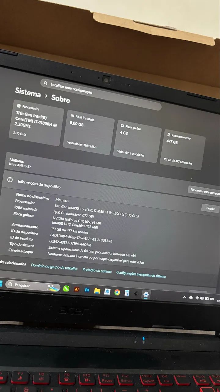notebook Acer Nitro 5 