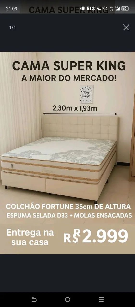 Cama super King com colchão Fortune
