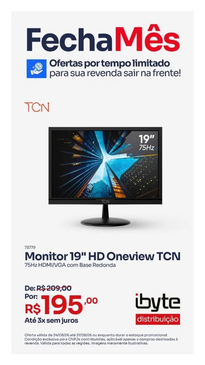 Monitor Office 19" LED HD Flat TCN, 60Hz, 5ms - Foto 2