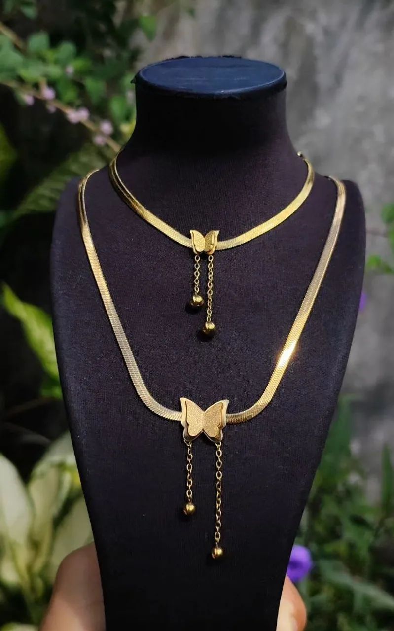 Conjunto colar e pulseira de borboleta em aço inoxidável - Foto 4