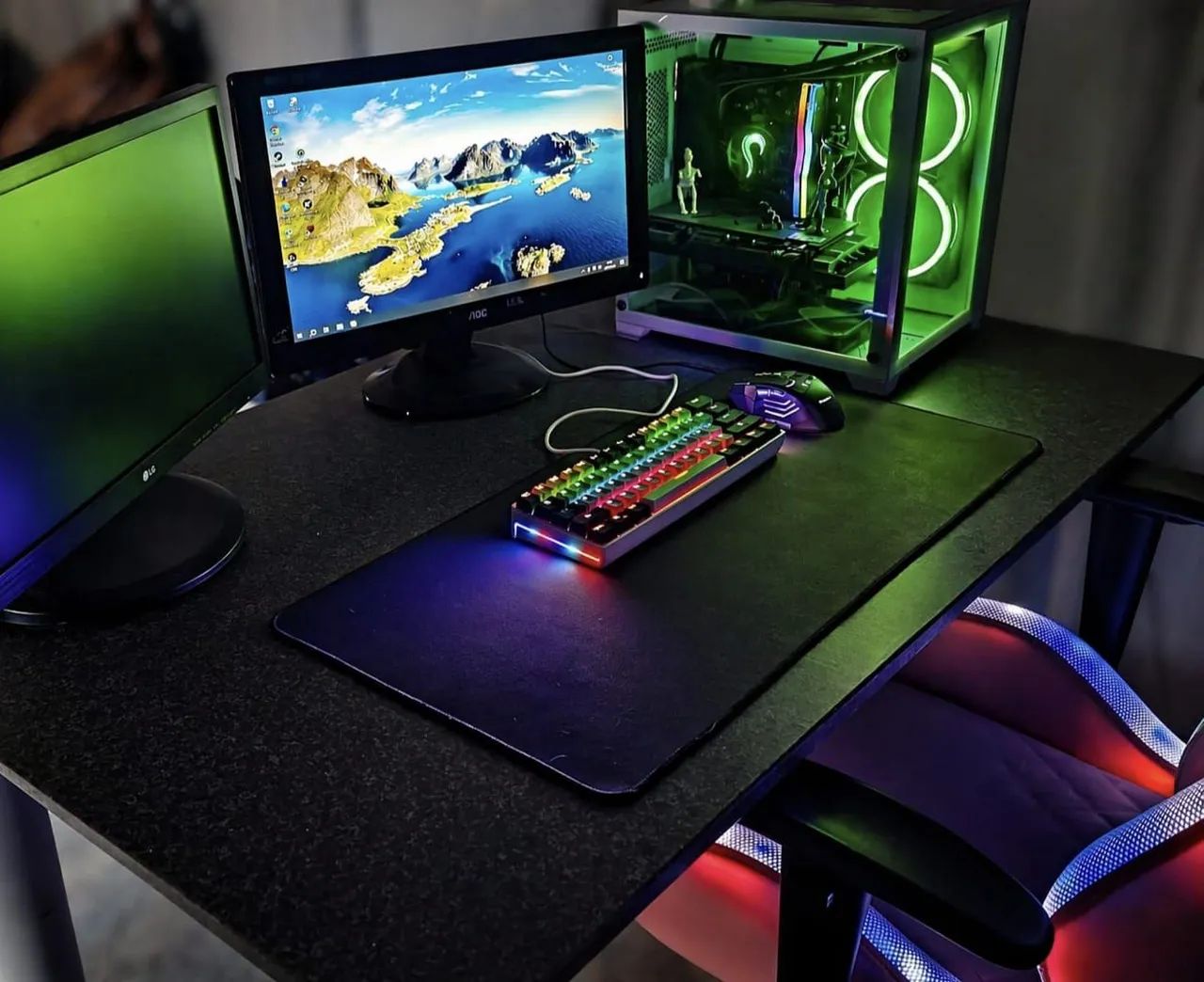 PC Gamer Completo Ryzen 5 + RX 5700XT + 2 Monitores + Cadeira RGB