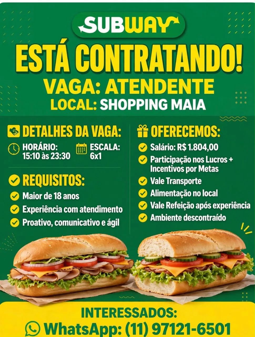 Atendente Subway Shopping Maia 