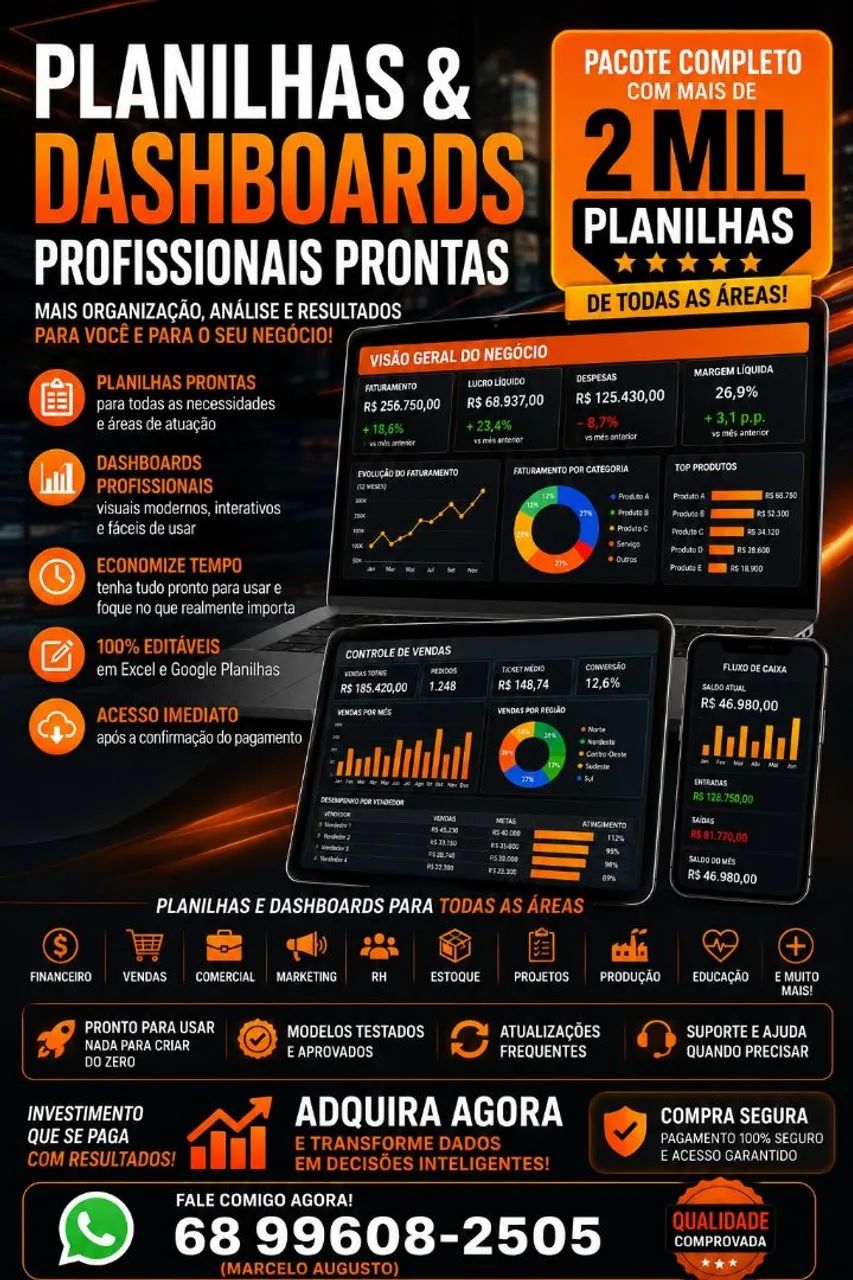 VENDA DE PACOTE DE PLANILHAS