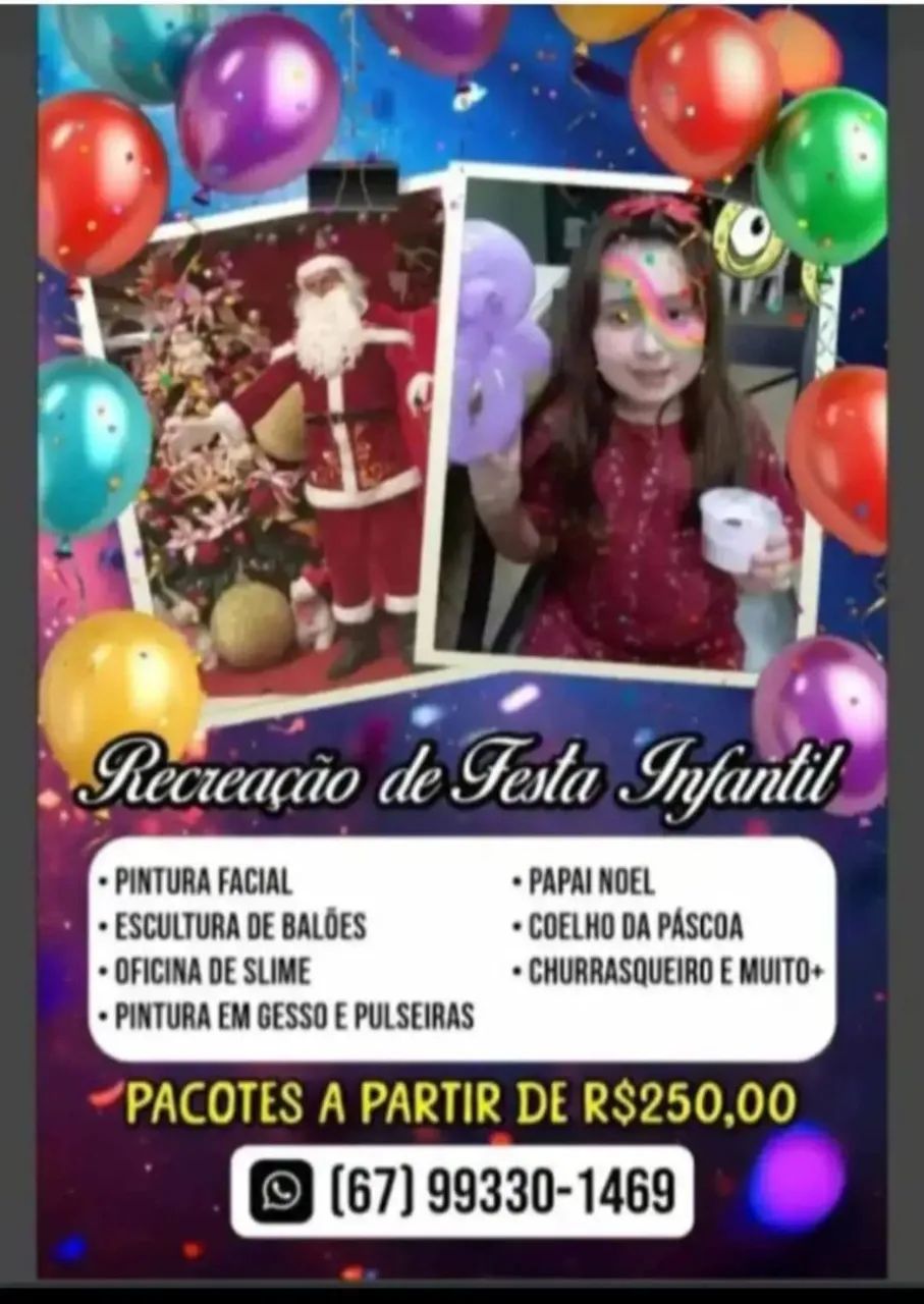 Recreação gincanas pintura facial oficinas gesso pulseiras etc