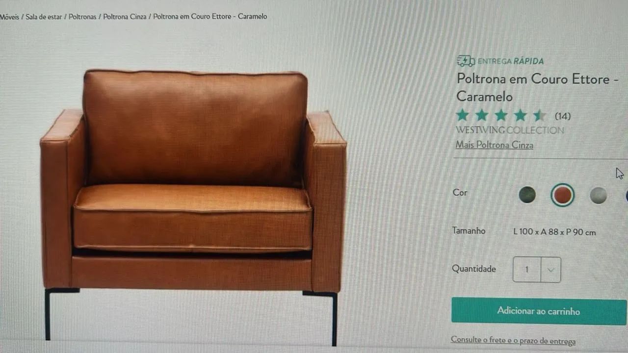 Poltrona em Couro Ettore Caramelo - Foto 4