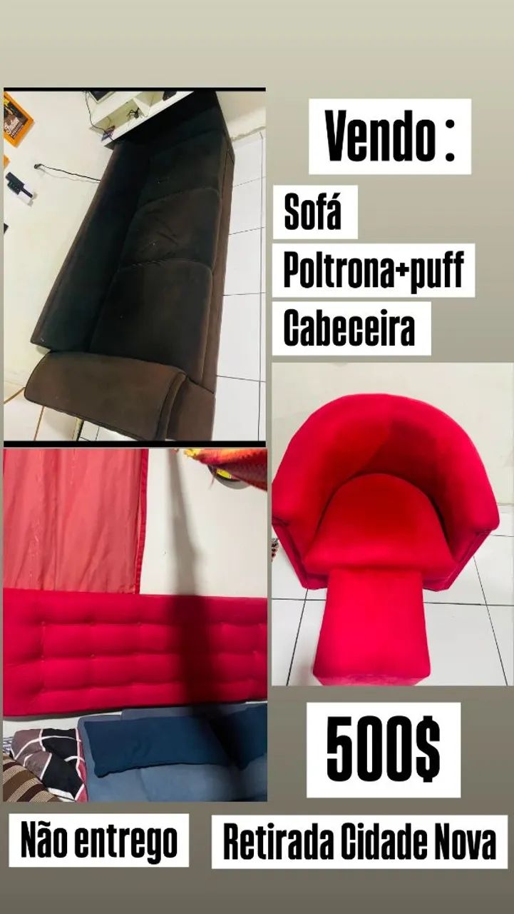 Sofá, Puff , poltrona e cabeceira 