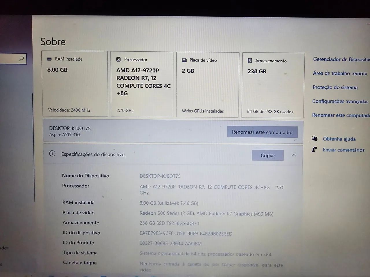 Notebook Acer Aspire 5 A515-41G - 8GB RAM + SSD + Radeon 2GB