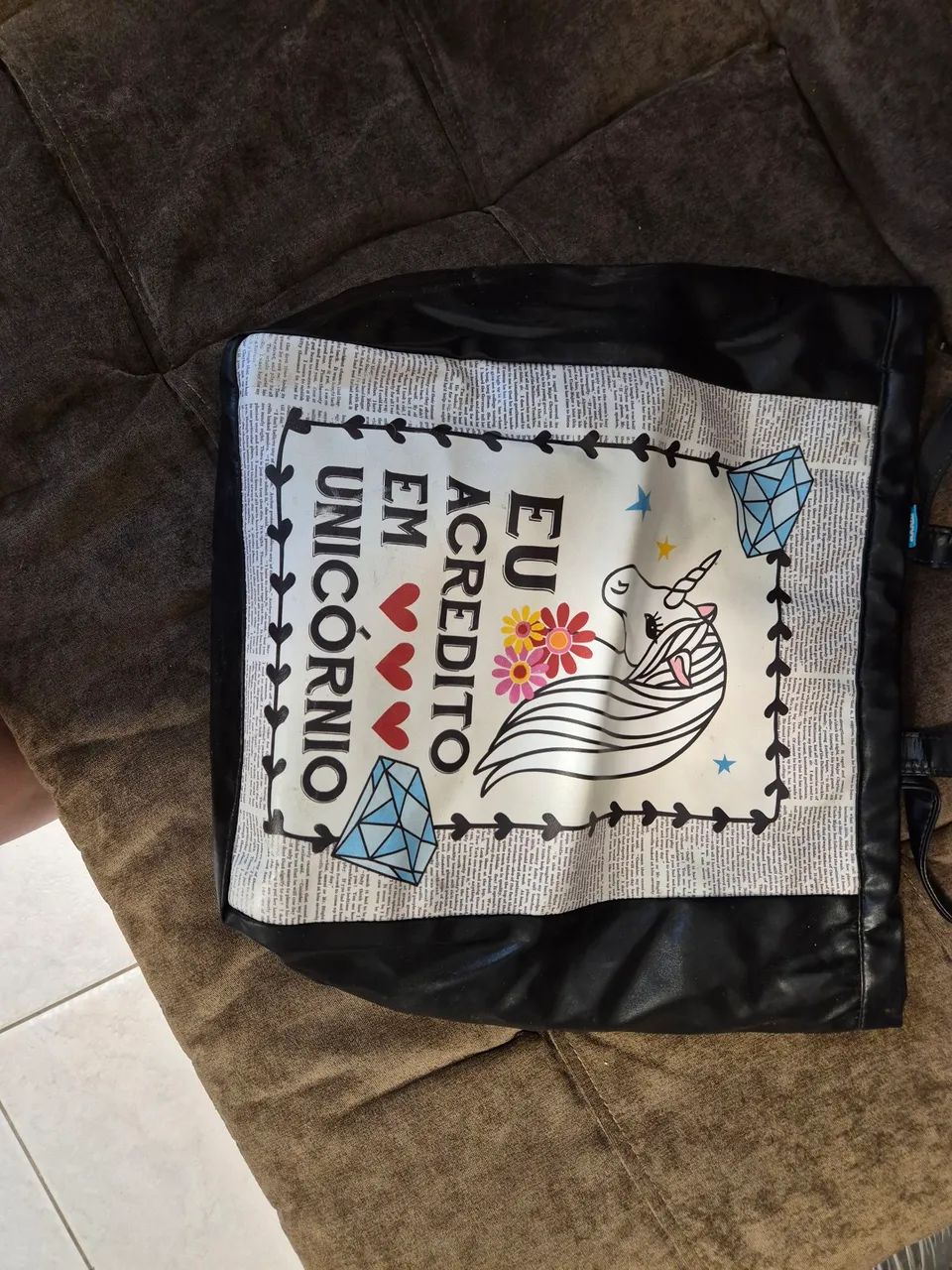 bolsa de ombro preta unicórnio
