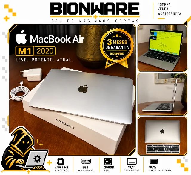 MACBOOK AIR M1 2020 PRATA - 8GB RAM - SSD 256GB - BATERIA 96