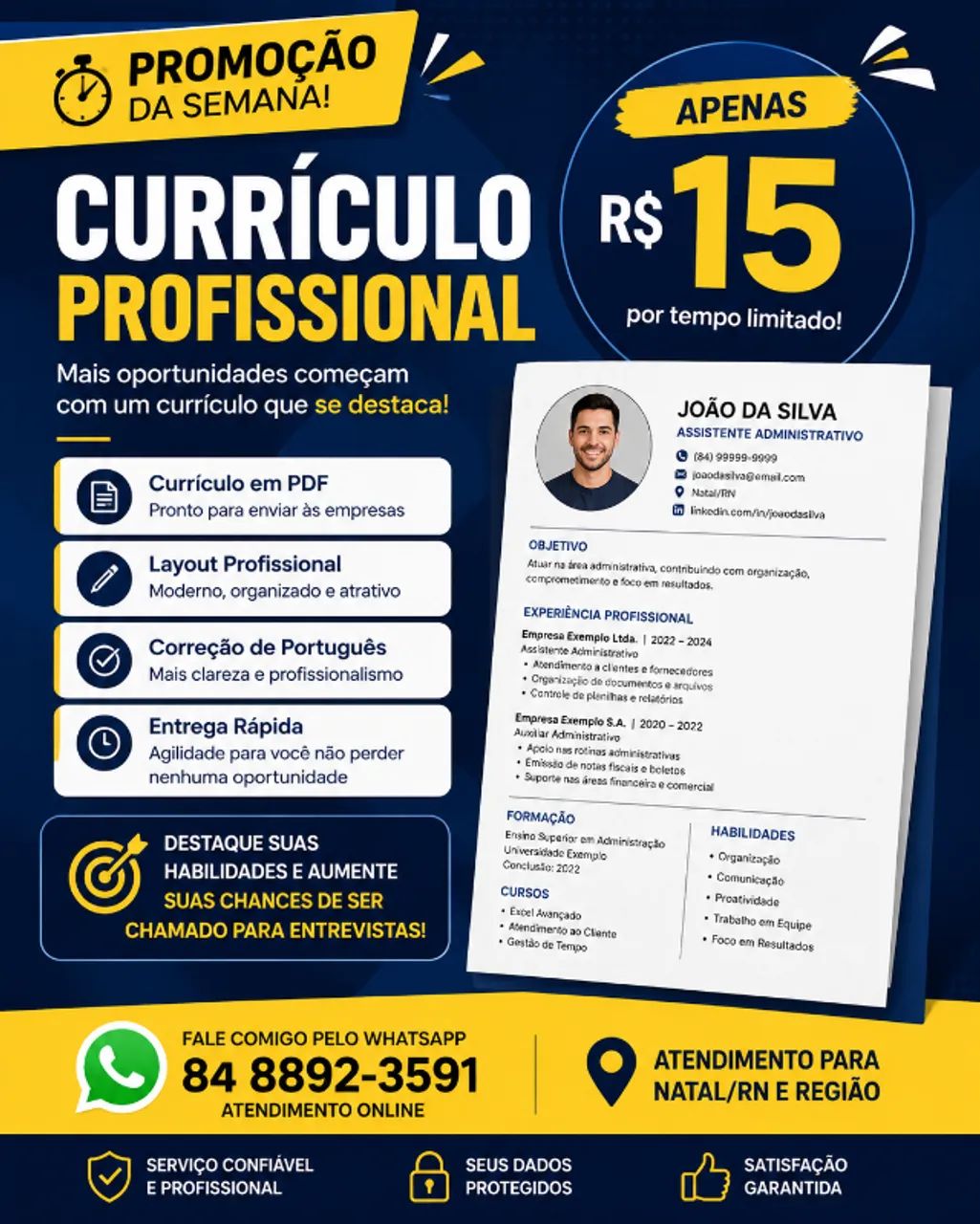 Currículo profissional e moderno em PDF - Entrega rápida 