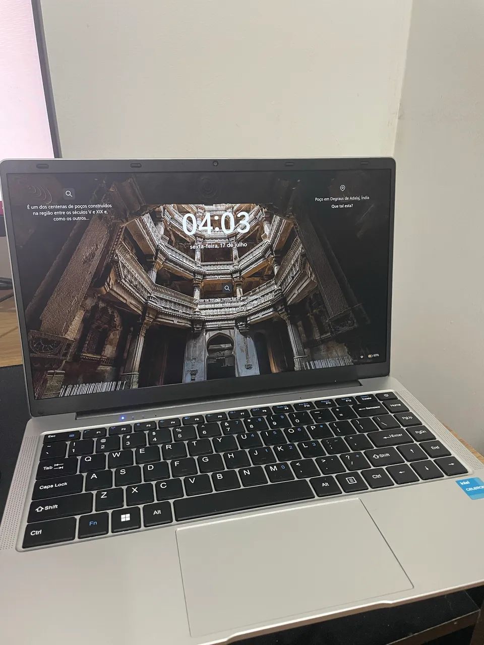 notebook novo intel celeron, 8 gb ram, 256 gb ssd, windows 11 pro, 14 pol prata