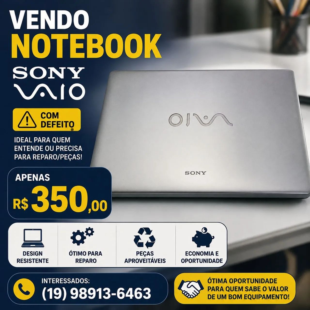 Notebook Vaio com defeito 