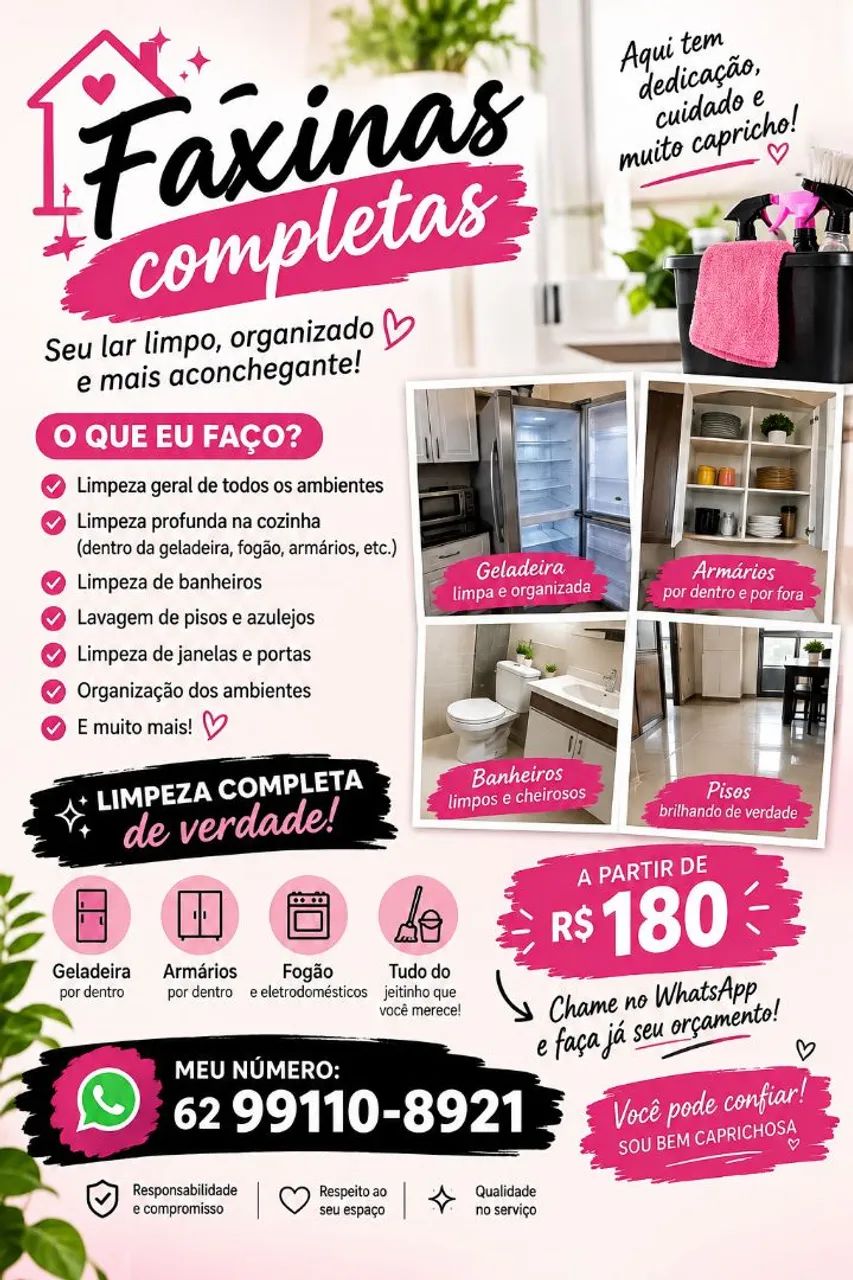 ? Faxinas completas a partir de R$ 180 | Muito capricho e dedicação!