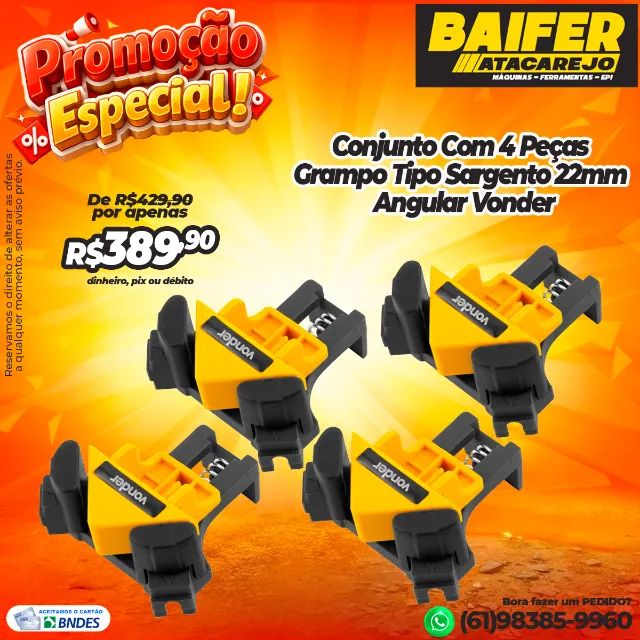 Conjunto Com 4 Peças Grampo Tipo Sargento 22mm Angular Vonder
