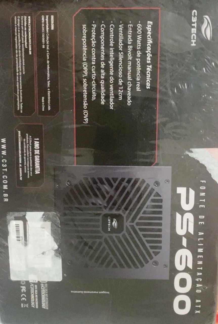 Fonte Gamer C3Tech PS-600 600W ATX Real - Nova e Lacrada na Caixa - Foto 3