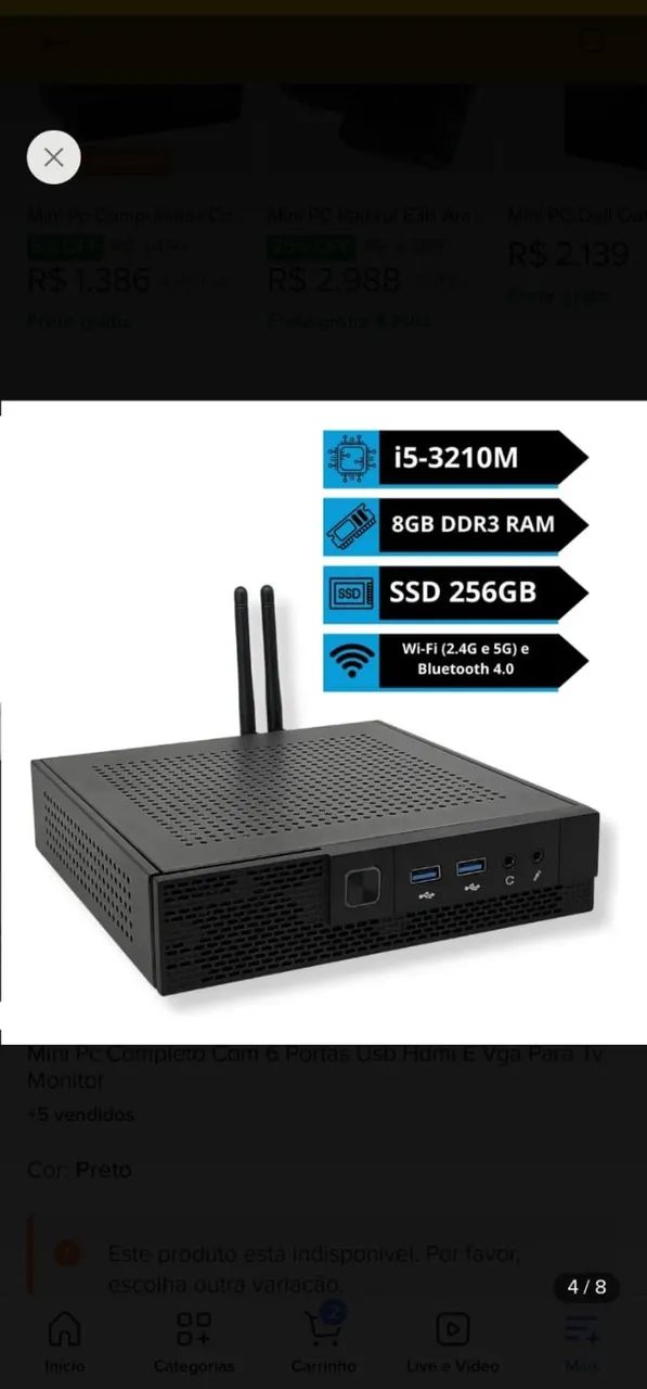 Mini PC Compacto Aitek / Core i5 / 8GB RAM / SSD 256GB / Wi-Fi e Bluetooth