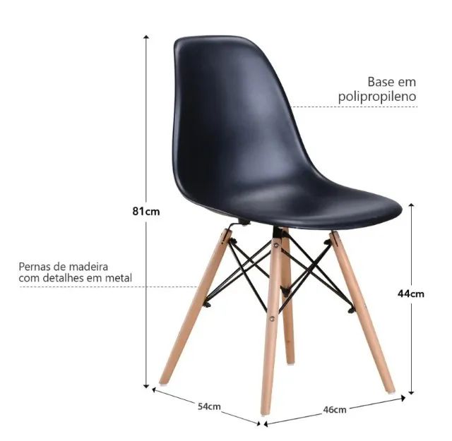 Conjunto de 4 Cadeiras Eiffel Charles Eames Preta com Base de Madeira - Foto 5