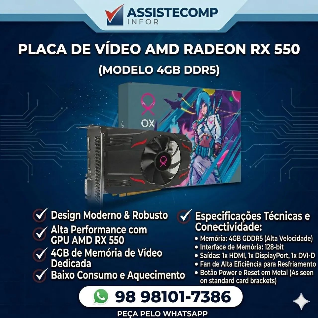 Placa de video rx550 4g ddr5
