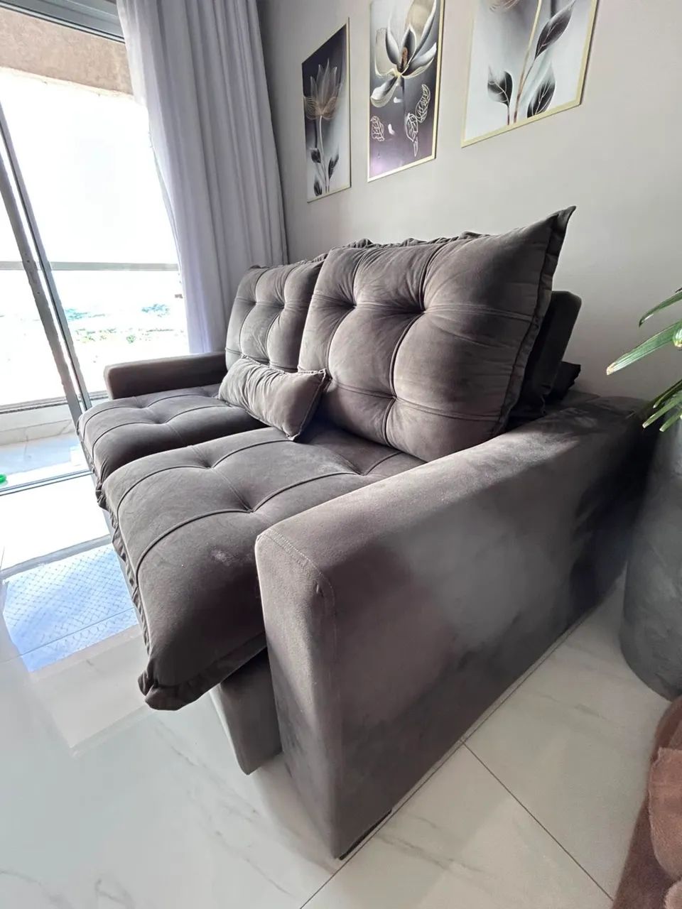 Sofa Retratil Suede Cinza 2,10 - Foto 2
