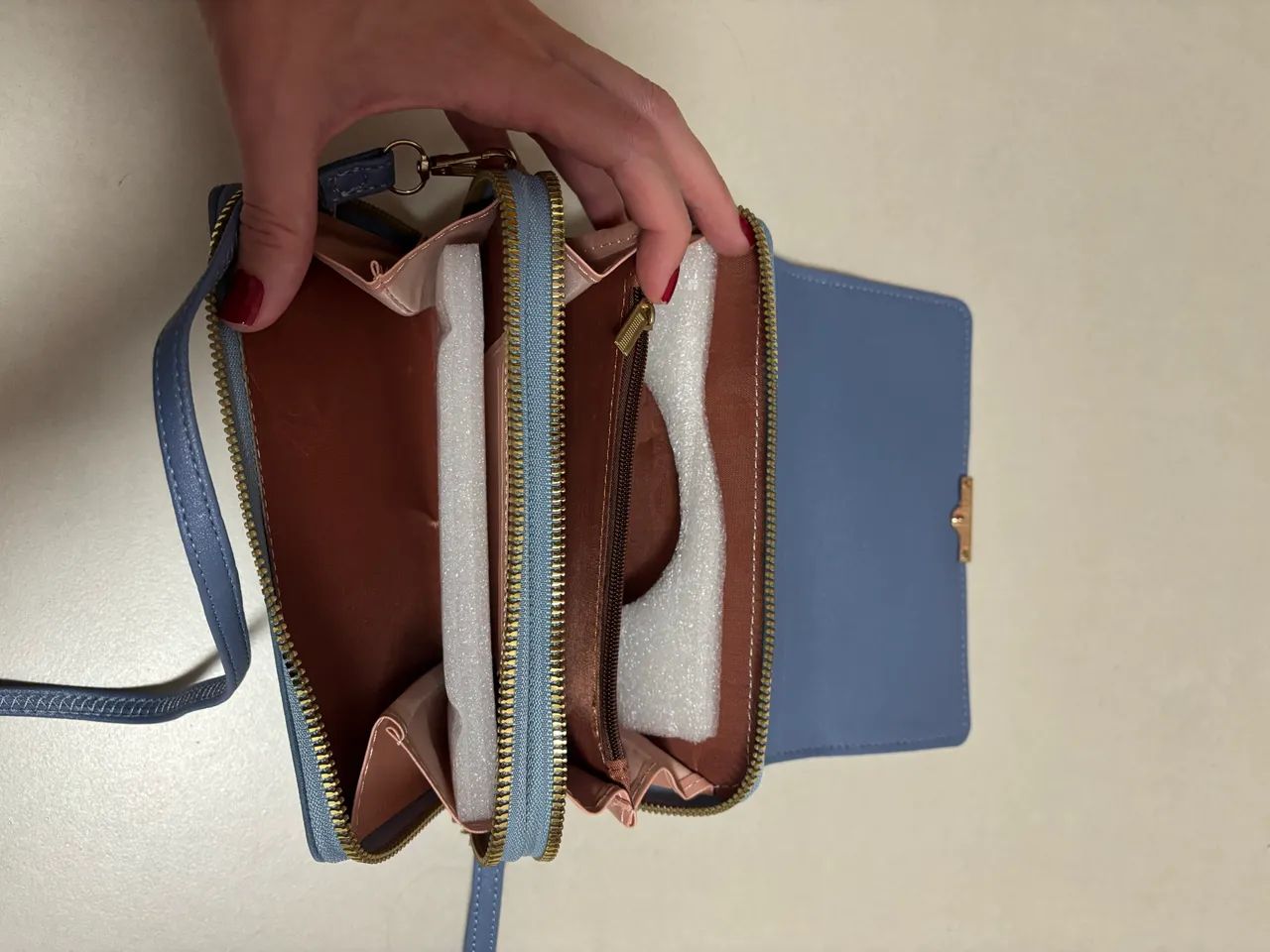 Bolsa nova couro azul carteira - Foto 3