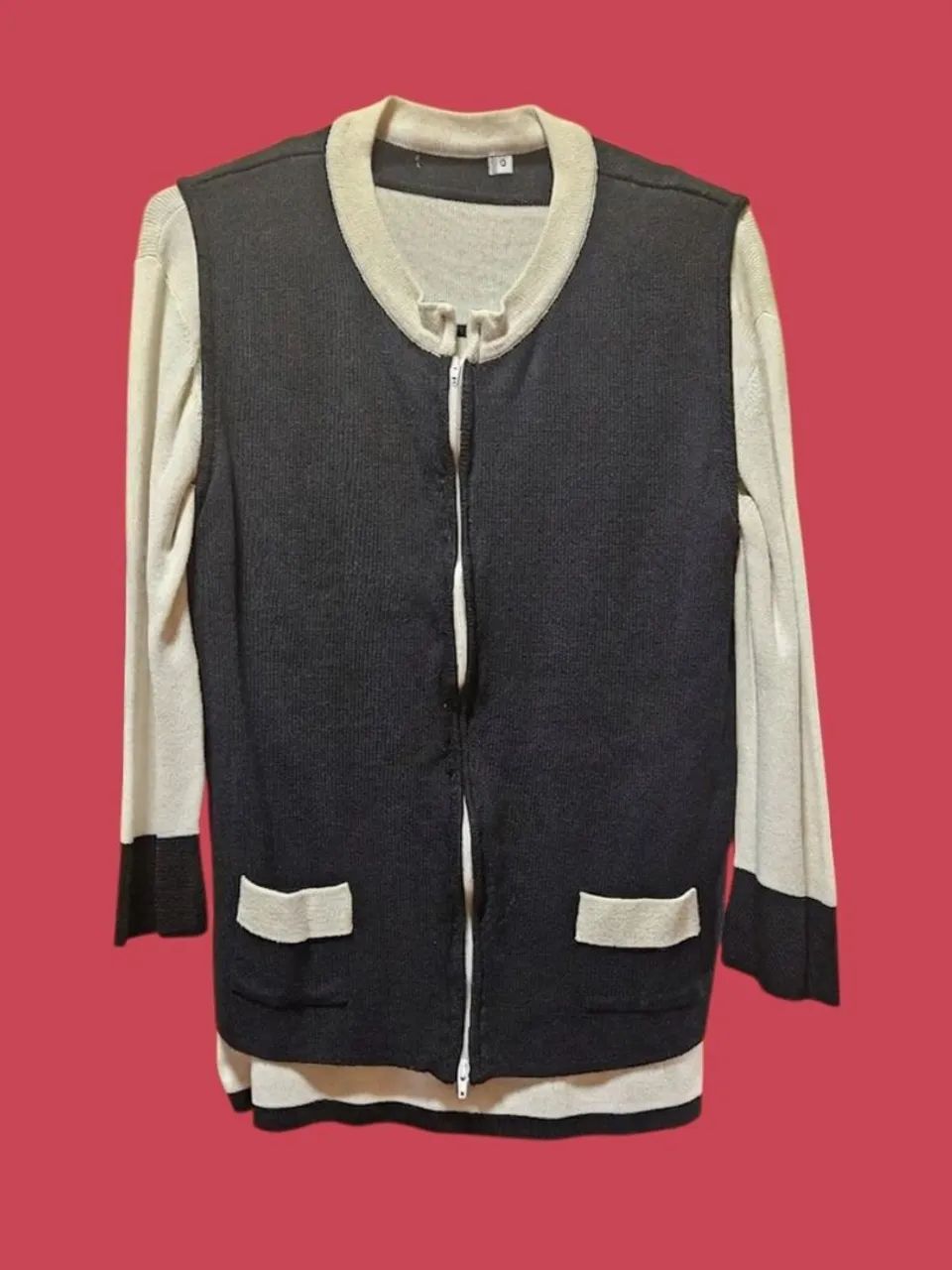 CONJUNTO BLUSA E COLETE MALHA - PRETO E BRANCO<br> - Foto 2