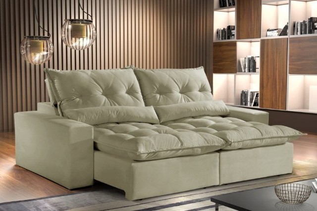 sala sofa retratil e reclinavel de 230 cm tecido veludao - Foto 2