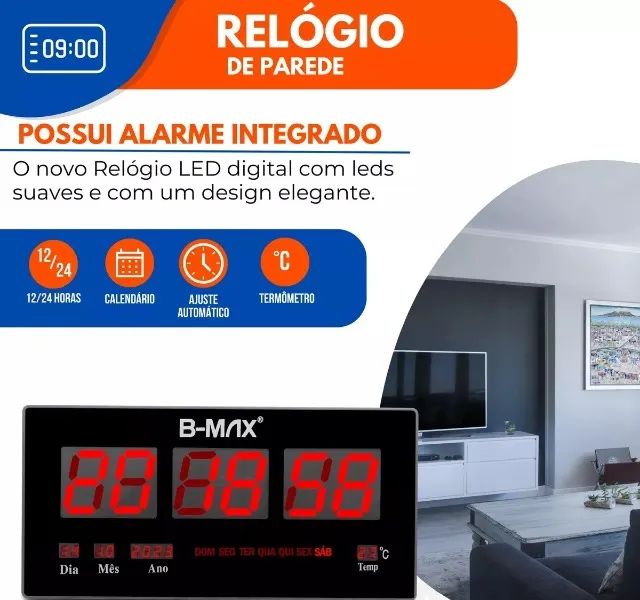 Relógio Parede Led Digital Grande 46cm Termômetro Data - Foto 3
