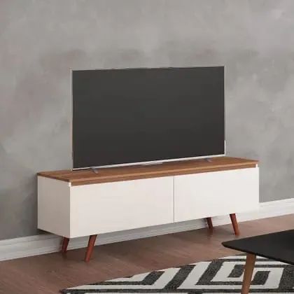 Rack para Tv na cor branca e com tampo amadeirado - Foto 2