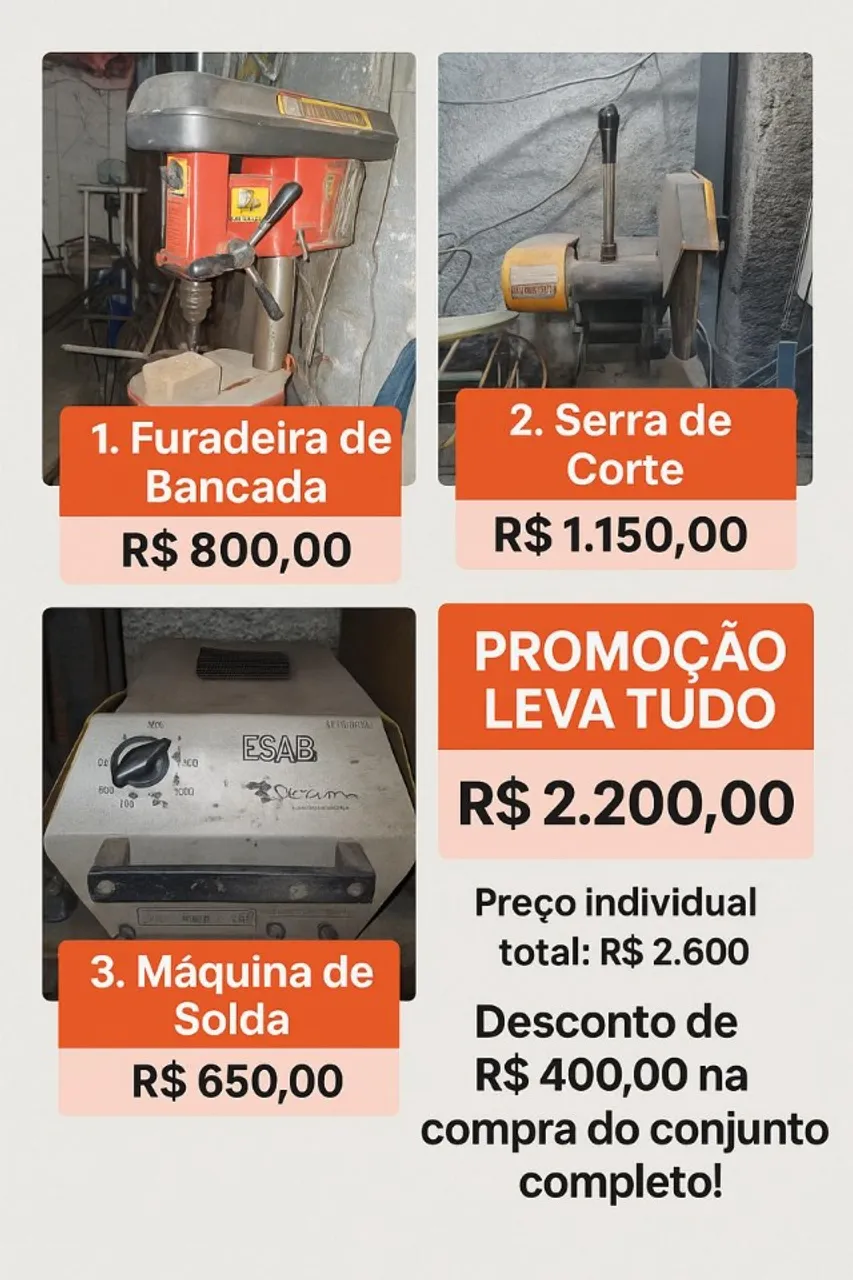 KIT Furadeira de Bancada, Serra Policorte e Máquina de Solda