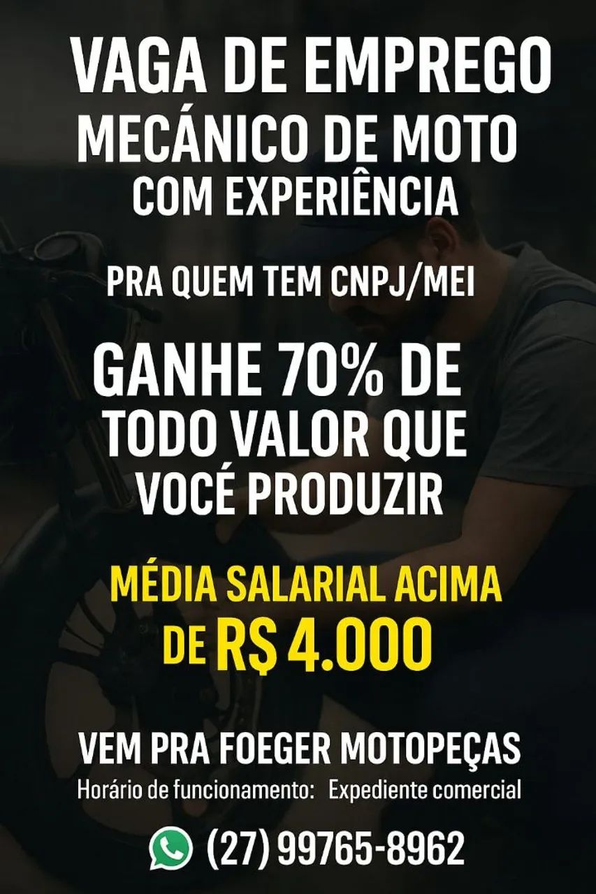 PRECISA-SE MECÂNICO DE MOTO COM EXPERIÊNCIA 