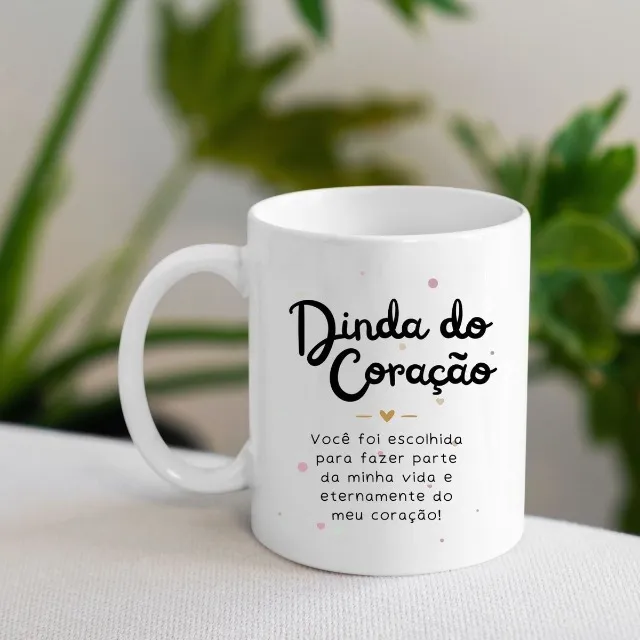 Caneca dindos presente batismo convite personalizado