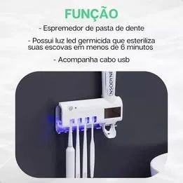 Dispenser automático de creme dental com Esterilizador Uv e Porta Escovas.
