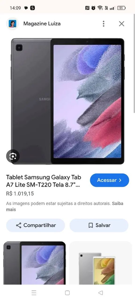 Tablet Samsung Galaxy Tab A7 Lite SM-T220 Tela 8.7"