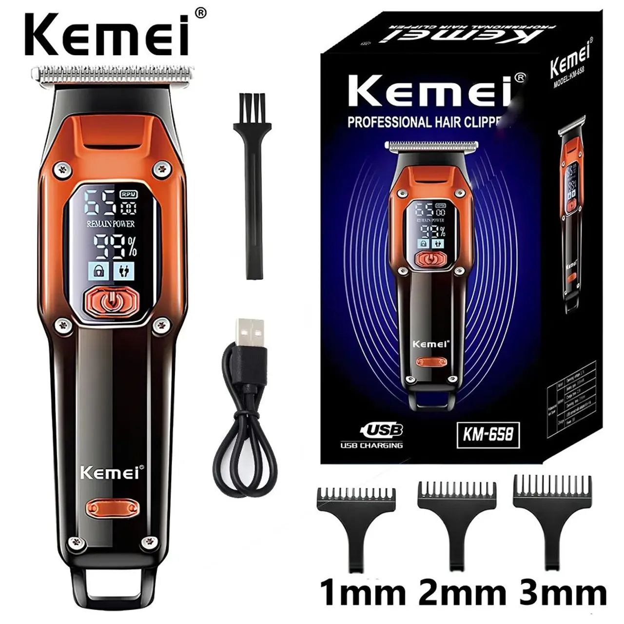 Máquina de acabamento-Barbeador  Kemei/110-220V/3 horas DE BATERIA/visor Lcd - Foto 6