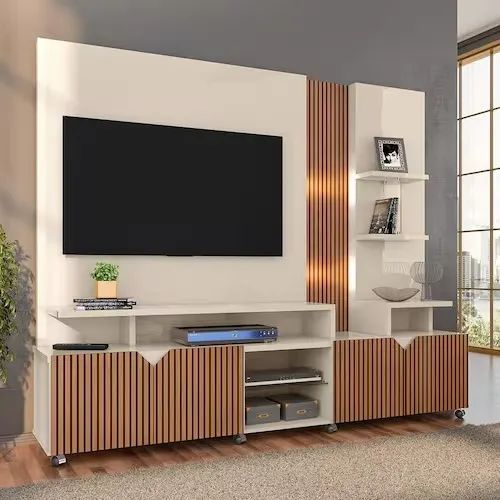 Estante Home Croos Para Tv De 55 Polegadas Com Rodizios Freijó/Off White - Montagem Grátis - Foto 2