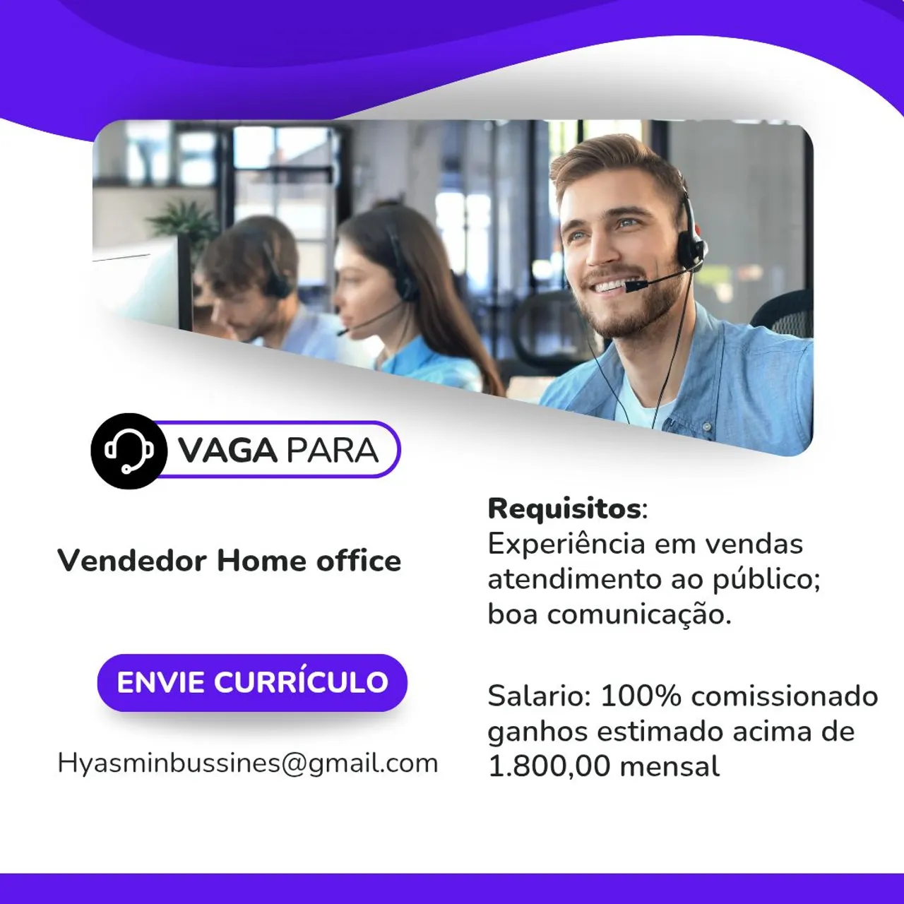 Vaga para Vendedor Home Office - Alta comissão!