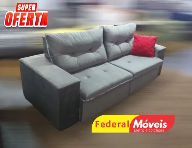 Sofá 2,00m CINZA Retrátil e Reclinável Veludo D33 (A PRONTA ENTREGA)